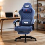 DROGO Throne Ergonomic Gaming Chair with Foot Rest, Armrest & Adjustable Seat | Computer Chair with Fabric, Head & Massager Lumbar Support Pillow | Home & Office Chair with Full Recline (Dark Blue)