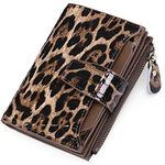 SENDEFN Women's Small Wallet, Women's Genuine Leather, with 14 Card Slots, RFID Blocking with Coin Compartment, Small Wallet, Ag-black with leopard print, 13 * 10 * 3 cm, Modern