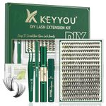 DIY Lash Extension Kit KEYYOU 300Pcs Individual Eyelash Extension Kit 40D 0.07D Curl 8-16MIX Lash Clusters Kit with Lash Glue Remover Applicator Easy to Use for Beginners(Kit-40D-0.07D,8-16MIX)