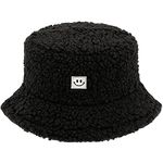 Mimfutu Winter Furry Bucket Hat for Women Men, Warm Fluffy Fuzzy Bucket Hats (Smile Black)