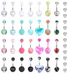 Besteel 28Pcs 14G Belly Button Rings Surgical Steel CZ Belly Rings for Women Colorful Belly Piercings Screw Navel Barbells Body Piercing Jewelry, Alloy Steel