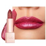 Oulac Shimmer Lipstick for Women, Infinity High Shine Finish, Hydrating Lip Color Infused with Damask Rose Oil for All-Day Comfort, Gluten-Free Vegan Beauty, D03 Soirée Red