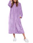 Ekouaer Fleece Robes for Women Long Plush Robe with Zipper Fluffy Robe Winter Warm Loungwear with Pockets Purple XXL