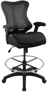 LONGBOSS Drafting Chair Mesh Computer Tall Office Chair, Standing Desk Stool with Lumbar Support, Double Seat Cushion,Height Adjustable Armrest and Adjustable Foot Ring-Black