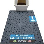 Drymate Original Cat Litter Mat, Contains Mess from Box for Cleaner Floors, Urine-Proof, Soft on Kitty Paws -Absorbent/Waterproof- Machine Washable, Durable (USA Made) (28”x36”)(GreyStripeBlackPaw)