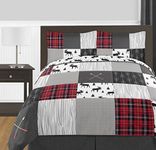 Sweet Jojo Designs Grey, Black and Red Woodland Plaid and Arrow Rustic Patch Boy Full/Queen Kid Teen Bedding Comforter Set by 3 Pieces-Flannel Moose Gray