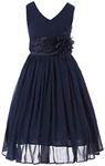 Bow Dream Flower Girl Dress Bridesmaid V-Neckline Chiffon Navy Blue 10