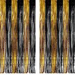 Black and Gold Party Foil Fringe Curtain - GREATRIL Tinsel Backdrop Streamers for New Years Eve 2025 Prom Retirement Birthday Anniversary Graduations Decorations Supplies - 3.2ft X 8.2ft - 2 Packs