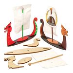 Baker Ross AW671 Viking Longboat Kits (Pack of 3), Wooden