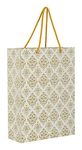Arrow Paper Bags Gold Flower Design Gift Bags for Gifting, Weddings, Birthday,Holiday Presents (28 cm x 20 cm x 7.5 cm, Pack of 40)