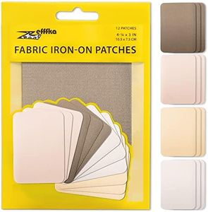 ZEFFFKA Premium Quality Fabric Iron-on Patches Inside & Outside Strongest Glue 100% Cotton Shades of Brown Beige Khaki Repair Decorating Kit 12 Pieces Size 3" by 4-1/4" (7.5 cm x 10.5 cm)