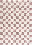 BoutiqueRugs Atira Pink Checkered Shag Area Rug - Cream, Rose Gold - 8'10" x 12'