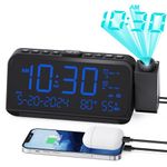 Roxicosly Projection Alarm Clock, Digital Projector Clock Radio 15 Volume with 5 Dimmer Brightness, LED Display, USB Charger, Dual Alarm, Snooze, Temperature,Humidity,Date,Night Light for Bedroom