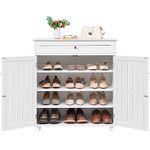 Yaheetech Shoe Cabinet, Wooden Shoe Storage Cabinet Organizer with 1 Drawer & 2 Doors, Modern 4-Tier Shoe Rack with Adjustable Shelves for Living Room, Hallway, Bedroom, White