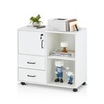 OFCASA Mobile File Cabinet with 2 Drawers 1 Door Lockable Office Filing Cabinet with Wheels White Wood Storage Rolling Cabinet for Home Office