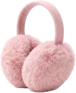 Women's Faux Fur Earmuffs Adjustable Foldable Winter Ear Warmers (Pink)