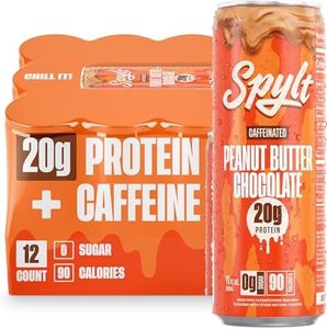 Spylt High Protein Peanut Butter Chocolate Milk with 60mg Caffeine & 20g Protein - 90 Calories, Ready to Drink, Sugar Free, Lactose Free Milk, Perfect for Workout Recovery & Afternoon Pick Me Up - 12 Count