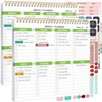 Weekly To Do List Notepad, Spiral Weekly Planner with Checklist, 52 Sheets Tear Off Note Pad with Calendar, Work and Personal Organized, 8.7" X 9.5"-2 Pack