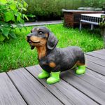 THE ENCHANTED GARDEN Miniature Dachshund Dog In Boots Ornaments Garden Decor Home Accessories