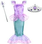 AUTOWT Little Girls Mermaid Princess Costume, Girls Dress Up Clothing with Purple Wand Crown for Birthday Halloween Christmas School Cosplay Party - 130