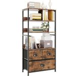 Vermess 4-Tier Bookshelf with 3 Drawers, Vertical Dresser Organizer, Storage Shelf for Books, Photos, Decorations in Living Room, Office, Bedroom,Kitchen, Sturdy Metal Frame,Wood Top，Vintage