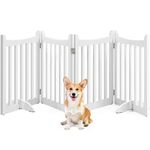 Yaheetech Wooden Dog Gate Indoor 4 Panels Freestanding Dog Fence with Support Feet&360°Hinges for Small and Medium Dogs, Dog Barrier for House/Stairs/Doorway (White,61 cm H X 202cm L)