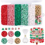 Christmas Clay Beads Bracelet Making kit, Funtopia 5100+ Pcs Heishi Beads Polymer Clay Beads for Making Jewellery, Friendship Bracelet Kit with Gold Beads and Cute Christmas Charms for Girls Adults