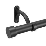 Mayrhyme 1-Inch Diameter Curtain Rod, Adjustable Rod Set with Premium Aluminum Brackets and Finials, Single Heavy-Duty Curtain Rods for Windows (Matte Black, 72-144")