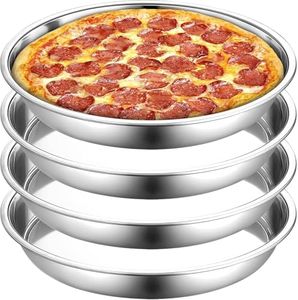 Elsjoy 4 Pack 33cm Stainless Steel Pizza Pan, Deep Round Baking Pan Large Pizza Baking Tray, Heavy-Duty Pizza Dish Non-Stick Baking Sheet for Oven, Dishwasher Safe