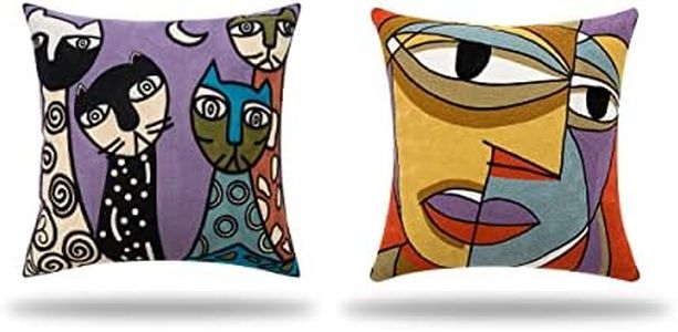 Marco Furniture Pack of 2 Cushion Covers 18x18 Inch - Handmade Embroidery Cotton Linen Picasso Design Throw Pillow Cases, Paintings Abstract Style Home Decor Pillowcase for Couch and Sofa (Size : 45x45cm) (DESIGN-E)