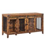 Feandrea Large Dog Crate Furniture, Heavy-Duty Dog Cage for 1 Large Dog or 2 Medium Dogs, with Divider, Sliding Doors, TV Stand, Rustic Brown PFC301X01