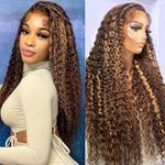 htsly Honey Blonde Wig Human Hair 13x6 Water Wave HD Lace Frontal Wigs Highlight Wig Human Hair for Women 4/27 Colored Wet Wavy Deep Curly Wig Glueless Wigs Human Hair Wig 26 Inch