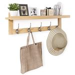 SMIBUY Coat Hooks with Shelf Wall-Mounted, 74 cm Entryway Coat Rack for Wall, Bamboo Hanging Shelf with 5 Double Metal Hooks for Bathroom, Bedroom, Kitchen, Living Room, Mudroom (Natural)