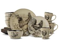 Pfaltzgraff 5177076 Homespun Rooster Dinnerware Set, 16 Piece, Clay, Brown