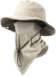 Breathable Fisherman Hat with Detachable Face Mask, 2026 New Fisherman's Sun-Protective Face Covering Adjustable Unisex (Khaki*1)
