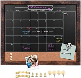 TORASO Magnetic Chalkboard Calendar Corkboard, 13" x 17" Combination Chalk Board Bulletin Board, Walnut Brown Framed Blackboard Calendar Cork Combo Board(ZHHB-BN-3442)