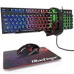 BlueFinger RGB Gaming Keyboard and Backlit Mouse and Headset Combo,USB Wired Backlit Keyboard,LED Gaming Keyboard Mouse Set,Headset with Microphone for Laptop PC Computer Game and Work