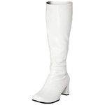 Women’s Ladies Fancy Dress 1960'S 70'S Knee high Go Go Boots Retro Block Heel Girls boots (White, UK Footwear Size System, Adult, Women, Numeric, Medium, 4)