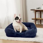 Forthcan Dog Sofa Bed, Shaggy Faux Fur Memory Foam Sofa Style Couch, Comfy Anti Anxiety, Orthopaedic Plush Fluffy Pet Bed with Zipper Cover Washable Pet Bed with Anti-Slip Bottom (XL, Navy Blue)