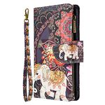 JZ [Painted Zipper] [9 Card Slot] PU Leather Flip Cover for LG K51 Wallet Phone Case - Flower Elephant