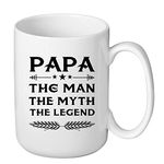 Funny 15 Ounces Papa Dad Coffee Mug - Papa The Man The Myth The Legend Coffee Cup, Ideal Fathers Day Birthday Gift for Grandpa Daddy