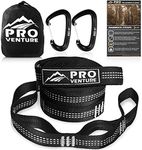 Pro Venture Hammock Straps and 2 Carabiners, 30+2 Loops, 1200lbs Breaking Strength (500lbs Rated) | 100% Non-Stretch, Lightweight, Portable Camping - Quick, Easy Setup | Heavy Duty + Tree Friendly