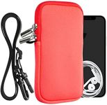 kwmobile Neoprene Phone Bag XL - 6.7/6.8" - 6.7 x 3.3 inches (17.2 x 8.4 cm) Universal Case Holder with Neck Strap and Zipper - Neon Coral