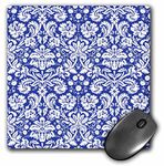 3dRose Royal Blue, White Damask Pattern - Victorian French - Navy - Mouse Pad, 8 by 8" (mp_151455_1)