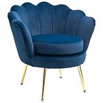 HOMCOM Modern Accent Chair, Velvet-Touch Fabric Leisure Club Chair with Gold Metal Legs for Bedroom, Blue