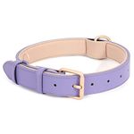 JASGOOD Leather Dog Collar for Small Medium Large Dog Adjustable Soft Breathable Leather Padded Puppy Collar Heavy Duty Waterproof Classic Dog Pet Collar，Purple 57cm