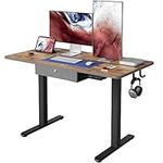 FEZIBO Electric Height Adjustable Standing Desk with Drawer, 120 * 60cm Splice Board, Black Frame/Rustic Brown Top