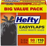 Hefty® Garbage Bags, Value Pack Large 90 Litres Black, EasyFlaps®, 110 Bags