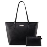 Montana West Vegan Leather Tote Bag for Women Elegant Top Handle Shoulder Bag with Bonus Pouch - Midnight Black LW-MWC-028 BK