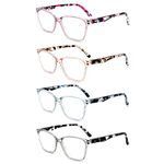 Yuluki Reading Glasses Blue Light Blocking,4 Pack Spring Hinge Square Frame Ladies Computer Readers 3.0,Lightweight Quality Womens Eyeglasses Anti UV Eyestrain